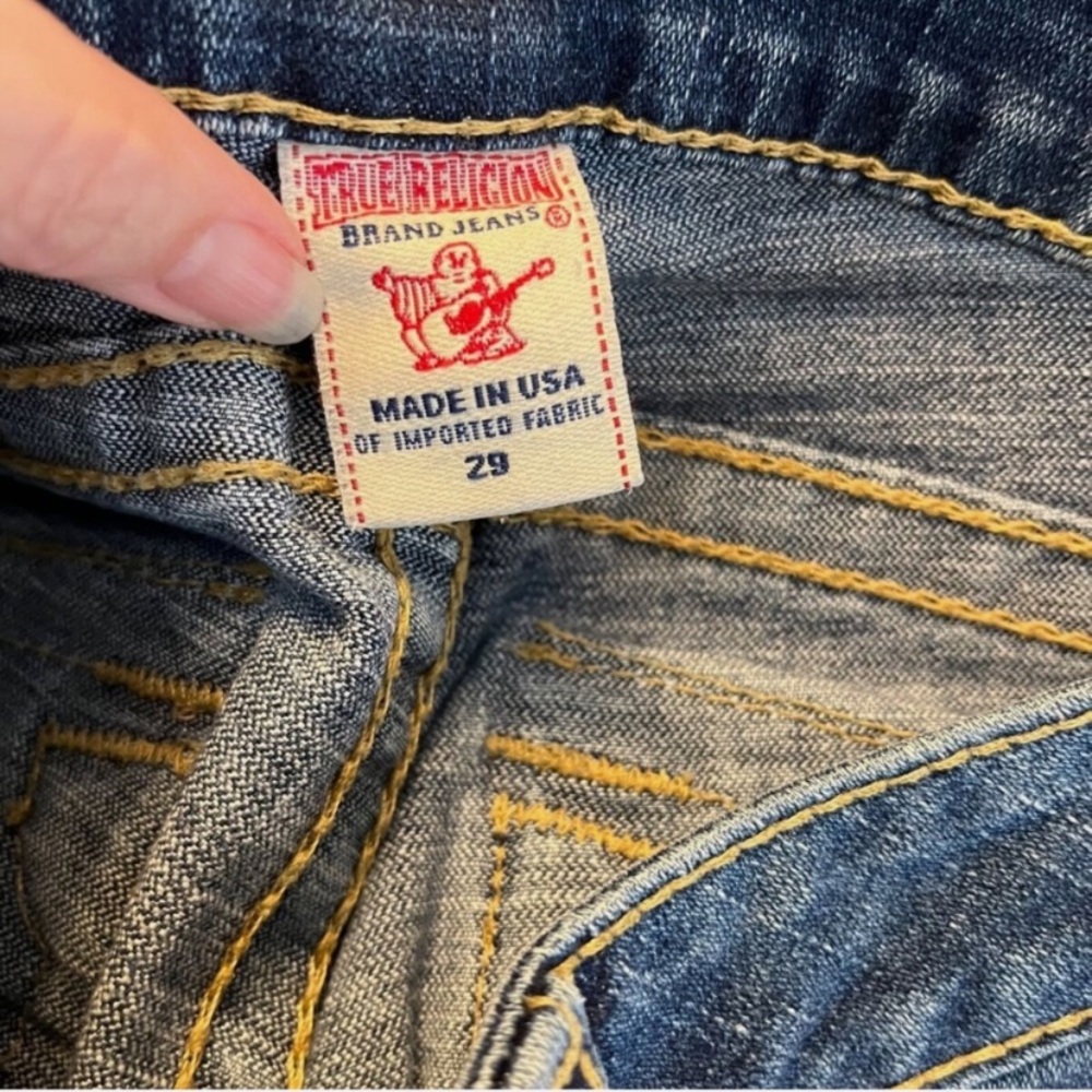 TRUE RELIGION RARE Yellow Crystal Button Flare Jeans Western Glam Bootcut Beauty - Picture 13 of 16